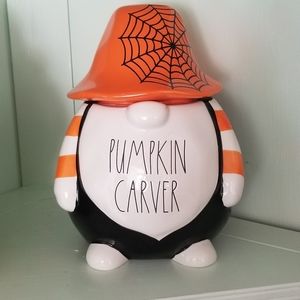 Rae Dunn Pumpkin Carver Gnome Canister Cookie Jar Happy Halloween Trick Treat